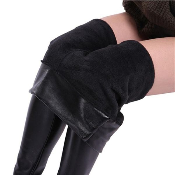 

s-5xl winter plus size leather leggings women pants high waist warm thick velvet leggins push up legging women's, Black