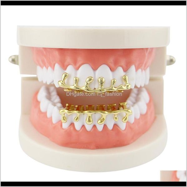 

grillz, delivery 2021 hip hop water drop grillz real plated hollow dental grills rapper body jewelry four colors golden sier rose gold gun b, Black