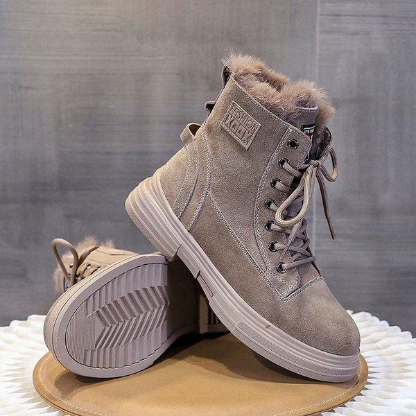 

boots 2021 cow leather snow women comfortable fur winter keep warm ankle, Black