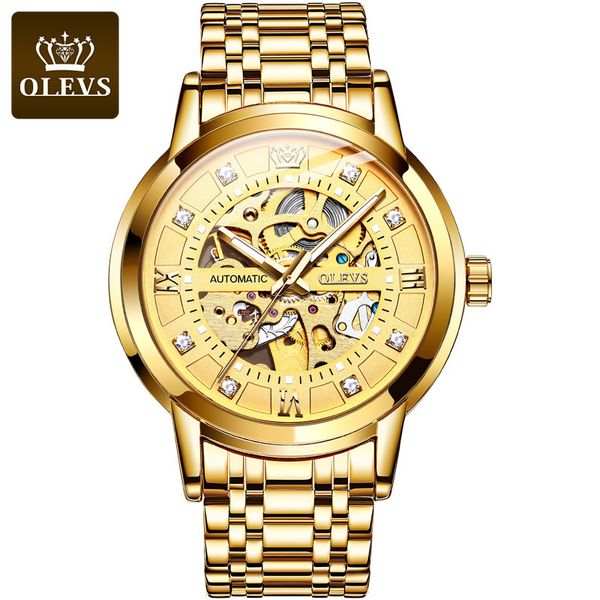 

2021 luxury skeleton automatic mechanical men's watches hollow luminous diamond men's rvs business sports, Slivery;brown