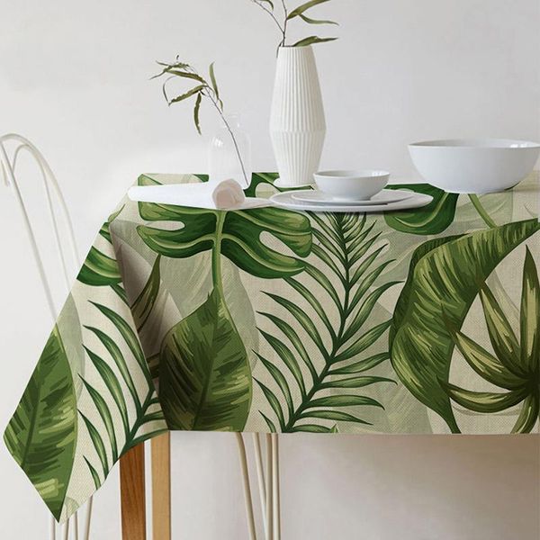 

table cloth nordic modern linen cotton square green leaf tablecloth cover coffee dining room decoration