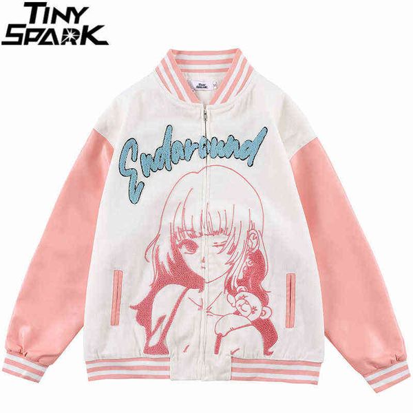 Hip Hop Denim Jacket 2021 Homens Streetwear Anime Girl Bear Bomber Jaqueta Harajuku Algodão Autumn Jeans Jaqueta Casaco Outwear Zipper Y1106