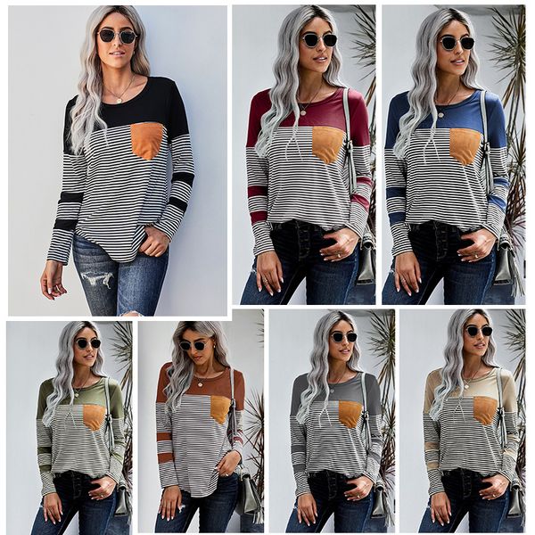 

stripe stitching color long sleeve slim t-shirt 2511260, Black
