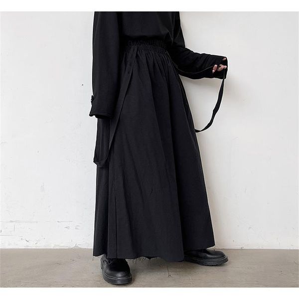 

men's pants casual pants, wide leg skirt loose cotton suspender design in autumn, korean youth, Black