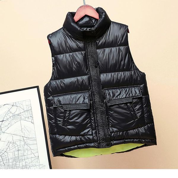 

women's vests almuerk autumn winter women vest pockets fashion down cotton jacket hooded sleeveless parka padded woman snowwear, Black;white