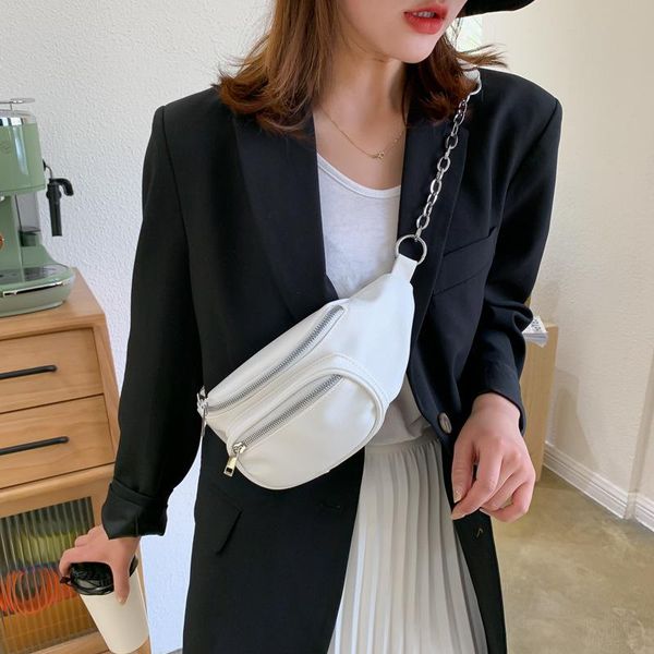 

pu leather women's bag wait pack solid wild waist female wave chest shoulder slung fashion chain bags