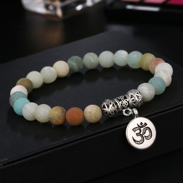 

charm bracelets bxw 2021 colorful natural stone om & bangles man woman vintage beaded hand pendant yoga bracelet, Golden;silver