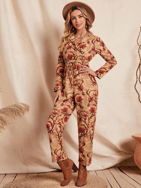 

emery rose floral print knot front jumpsuit v12t#, White