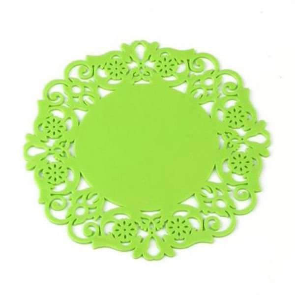 

mats & pads hollow lace flower design round silicone table cups heat resistant drop