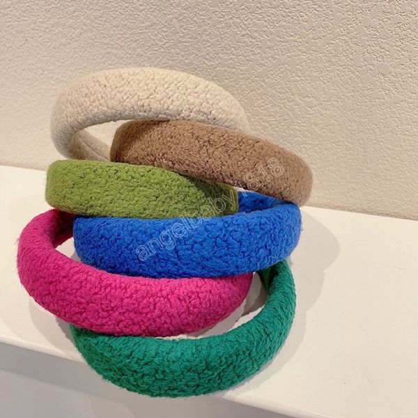 

fashion plush wide-brimmed lamb hairband for woman girls autumn and winter candy colors bezel headwear hair accessories, Slivery;white