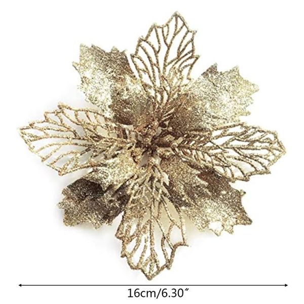 

christmas decorations glitter artificial hollow poinsettia flower party festival wedding home dorm xmas tree ornaments 124e