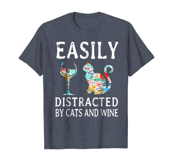 

Easily distracted by cats and wine Funny Cat mom Shirt, Mainly pictures