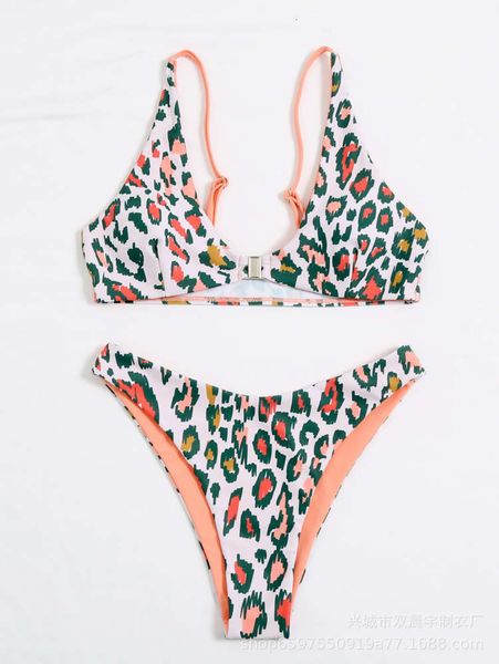 

women's split swimsuit leopard print gathered in, White;black