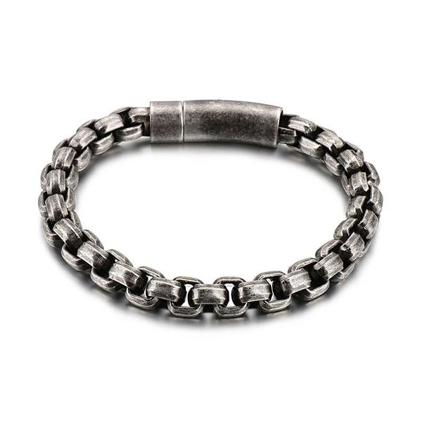 

link, chain man jewels punk stainless steel box bracelet men 22cm long matte brushed linking easy hook party jewelry, Black