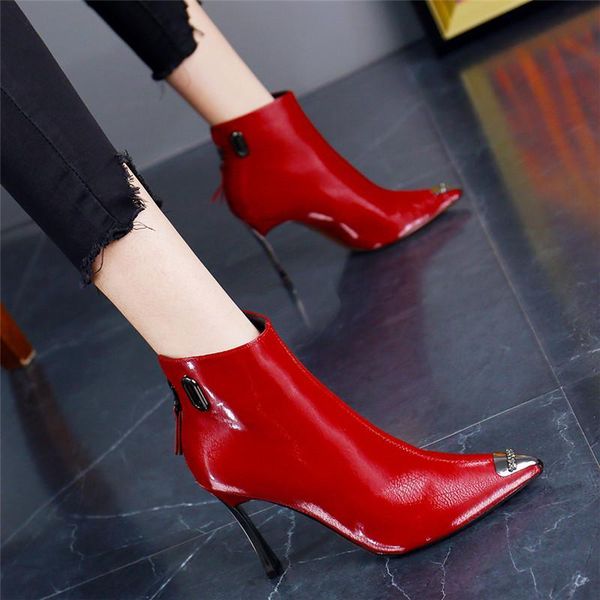 

boots style contracted fashion girl woman british rivet autumn winter 2021 high-heeled shoes h2pc, Black