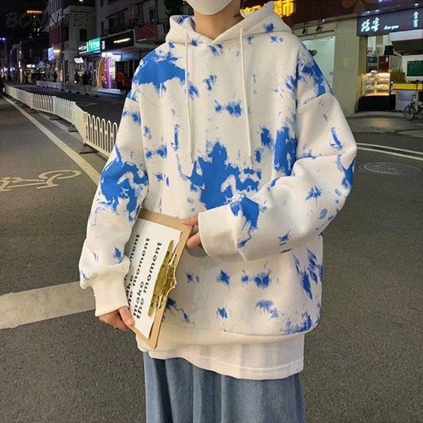 

men's hoodies & sweatshirts tie-dye printed hat men harajuku fashion baggy hip-hop punk hooded outerwear fleece warm arrival korean sty, Black