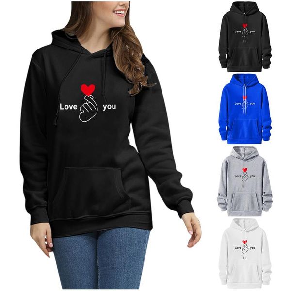 

women's hoodies & sweatshirts women casual harajuku love printed hoodie autumn winter female long sleeve pullovers sudadera moletom, Black