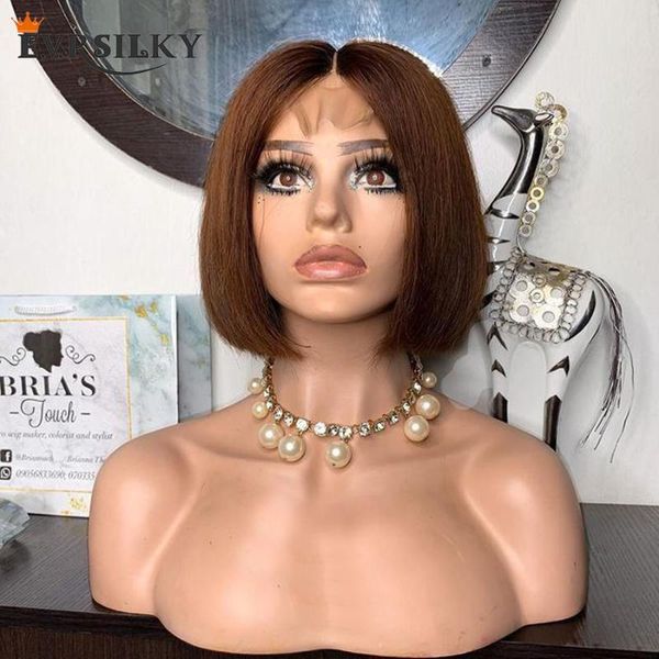 

lace wigs vietnamese 10inches ombre dark roots classic cropped bob human hair with baby 200density glueless 13x6 front, Black;brown