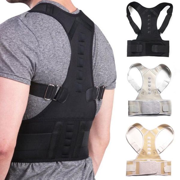 

aptoco men women magnetic therapy posture corrector adjustable brace supports belt prevents slouching shoulder s-4xl size waist support, Black;gray