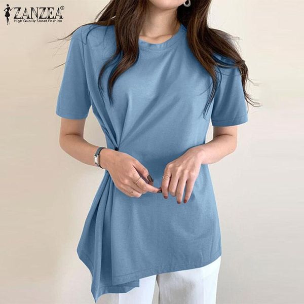 

women's blouses & shirts 2021 asymmetrical fashion short sleeve office zanzea elegant women solid loose casual retro blusas oversized, White