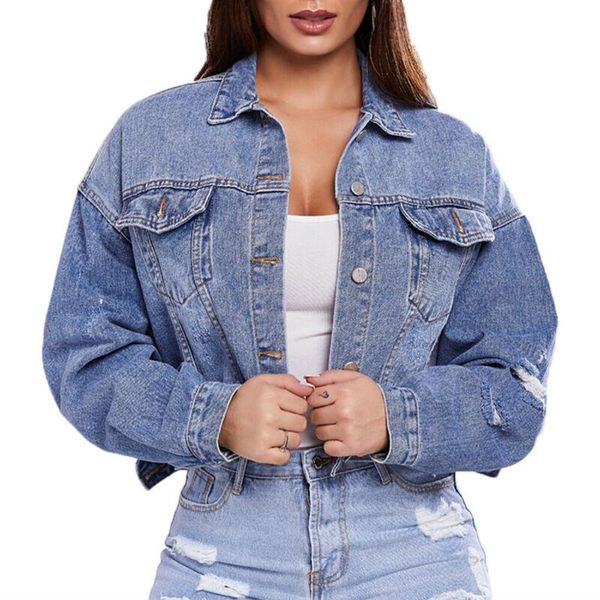 

women's jackets women short jacket long sleeve turn-down collar fahsion denim outwear streetwear single breasted casual slim cowboy coa, Black;brown