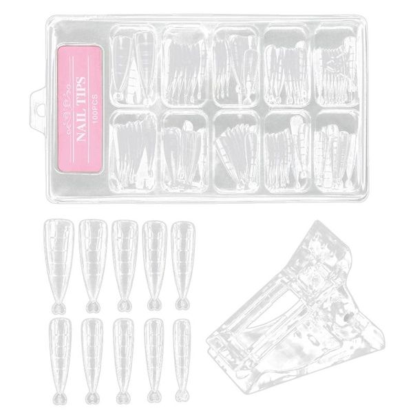 

nail gel 300pcs fake nails-acrylic nails coffin shaped ballerina tips full cover false artificial with 3 clip, Red;pink