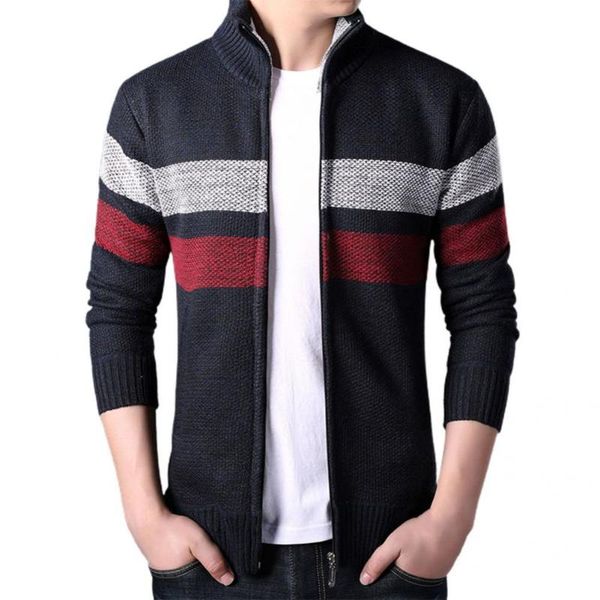 

men's sweaters comfy trendy zipper closure stand collar pockets sweater coat cold resistant for holiday, White;black