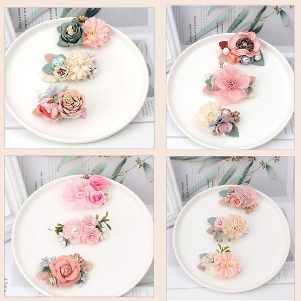 

hair accessories 3 pieces pink simulation flower clip with boutique fully lined alligator all-match hairpin b36d, Slivery;white
