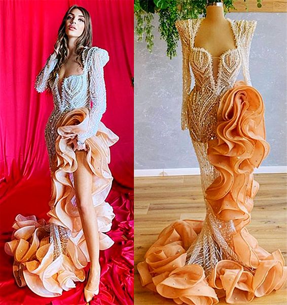

2021 plus size arabic aso ebi gold luxurious mermaid prom dresses beaded crystals pearls evening formal party second reception gowns dress z, Black