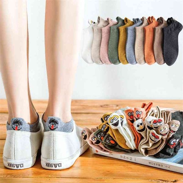 

instime 5 pairs/pack kawaii embroidered expression women socks happy fashion ankle funny sock cotton summer candy color 210720, Black;white