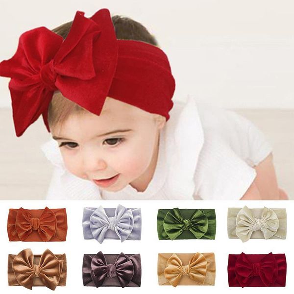 

hair accessories soft golden velvet baby bow headband winter elastic band double-layers warm headwrap born headwear ear warmer headbands, Slivery;white