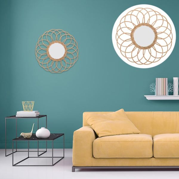 

mirrors 1pc decorative cosmetic mirror wall-mounted household woven pendant khaki