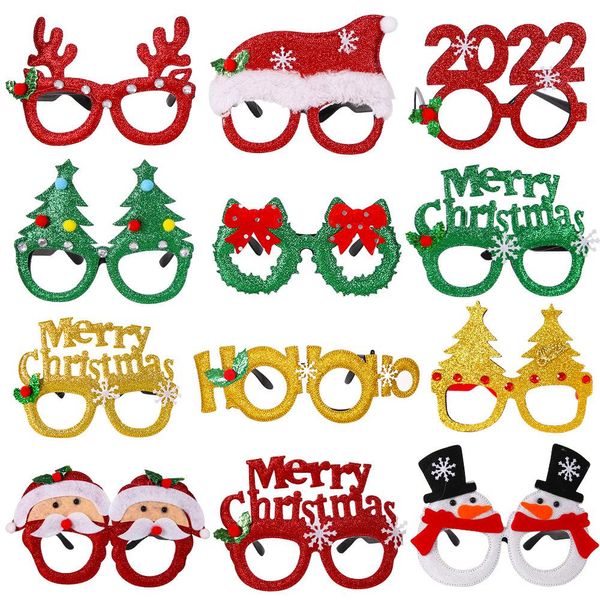 12 szt. Okulary świąteczne brokatowe oprawki do okularów świąteczne dekoracje kostium okulary na imprezy świąteczne świąteczne dobrodziejstwa zdjęcie