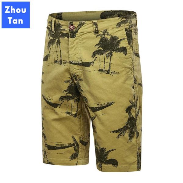 

mens shorts 2021 summer cotton plant printed mid waist straight casual pants men's, White;black