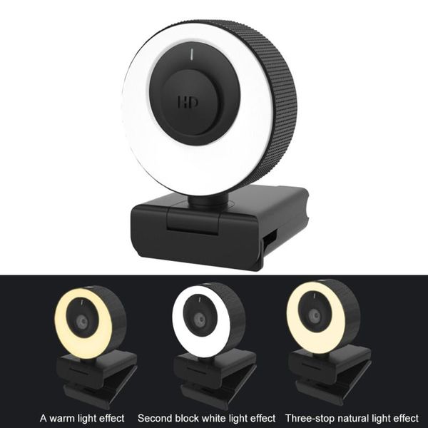 

webcams usb webcam 1080p 60fps autofocus web camera with privacy cover, 2-way microphone, 3-color touch fill light for video live stream