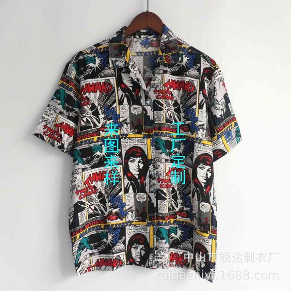 

boutique fashion shirt printed short sleeve summer men's hawaiian, White;black