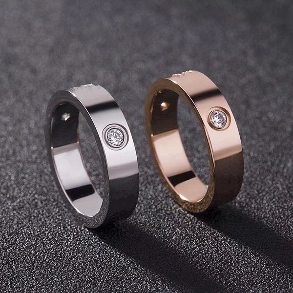 

2021 5mm titanium steel silver gold rose zircon love band rings for men and women ring jewelry lovers couple wedding gift
