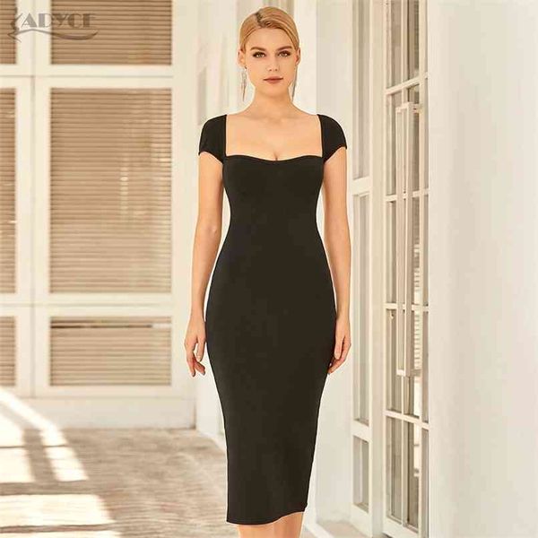 

summer women black short sleeve bodycon bandage dress sheath midi club celebrity evening runway party 210507, Black;gray