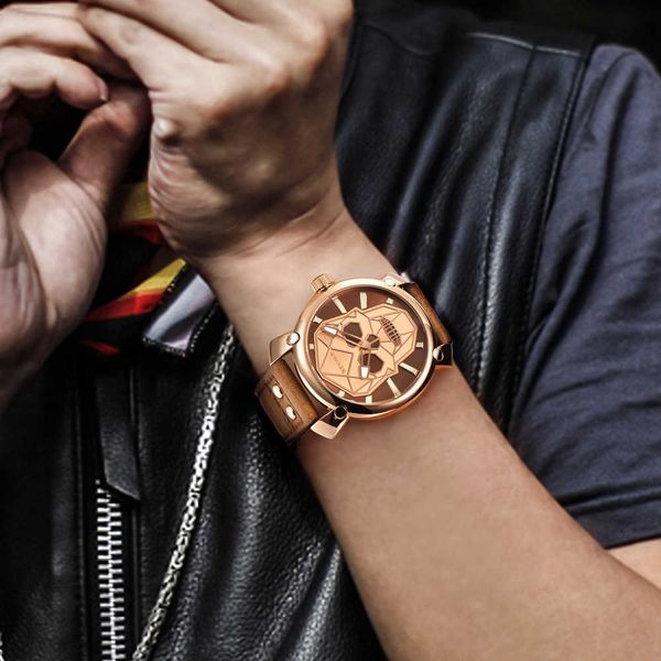 LMJLI - BENYAR Neue Kreative Blau Schädel Uhr Herren Uhren Set Luxus Mode Leder Quarz Armbanduhr Uhr Männer Relogio Masculino