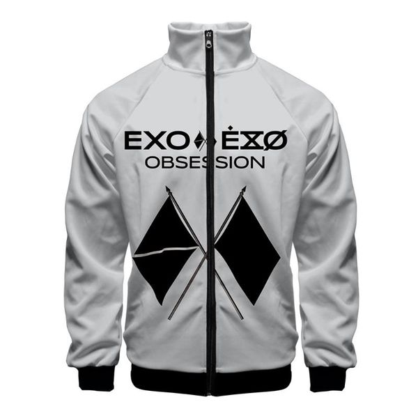 

men's jackets kpop exo good quality 3d stand collar zipper jacket women/men long sleeve casual hip hop style streetwear clothes print, Black;brown