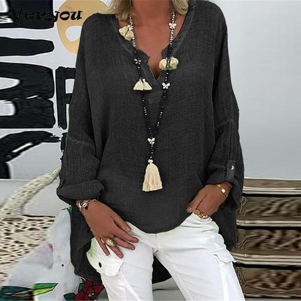 

elegant v-neck solid color women t shirts 2021 spring loose tee plus size female vintage casual long sleeves shirt women's t-shirt, White