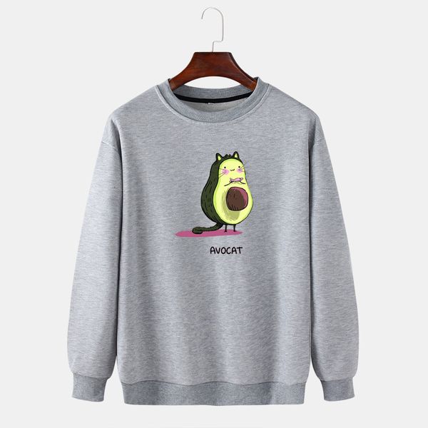 

fashion fleece 2021 spring and autumn hoodies casual avocado printed round neck men's sweater large coat, Black