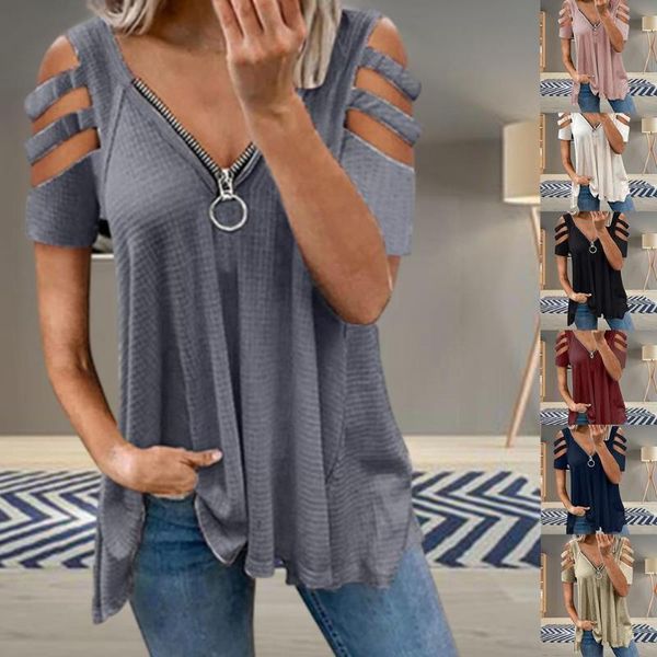 

women's t-shirt women color off shoulder t-shirts summer short neck round tshirt female tee black simple clothes size sleeve e9g8, White