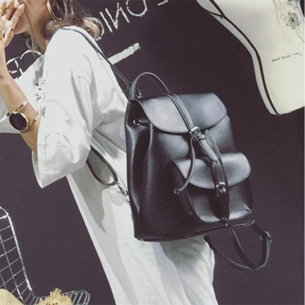 

outdoor bags pu leather backpacks trendy women backpack female drawstring travel school bookbags students
