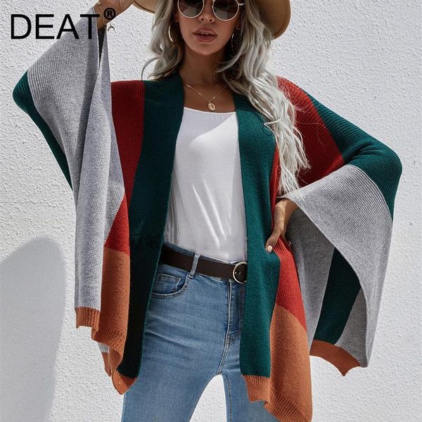 

women's knits & tees deat women knitting sweater patchwork long sleeve v-neck cardigan chic designed fashion autumn winter 2021 11d217, White