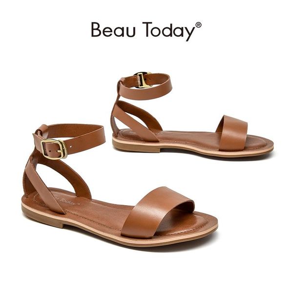 

sandals gladiator women soft genuine cow leather open toe buckle strap ladies summer beach flat shoes handmade beautoday 32344, Black