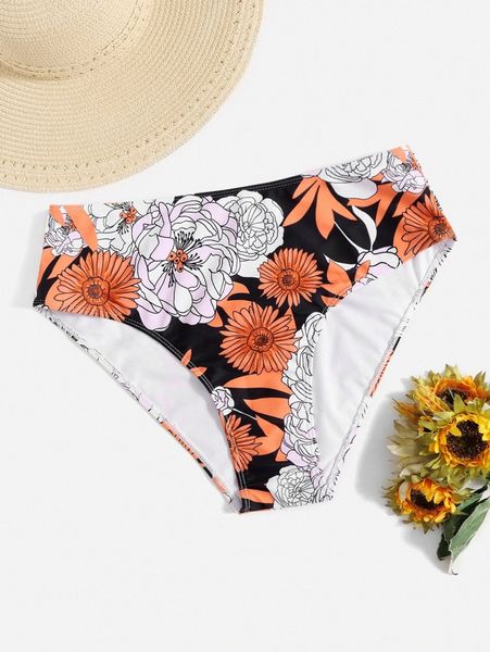 

plus floral print bikini bottom 16zs#, Black
