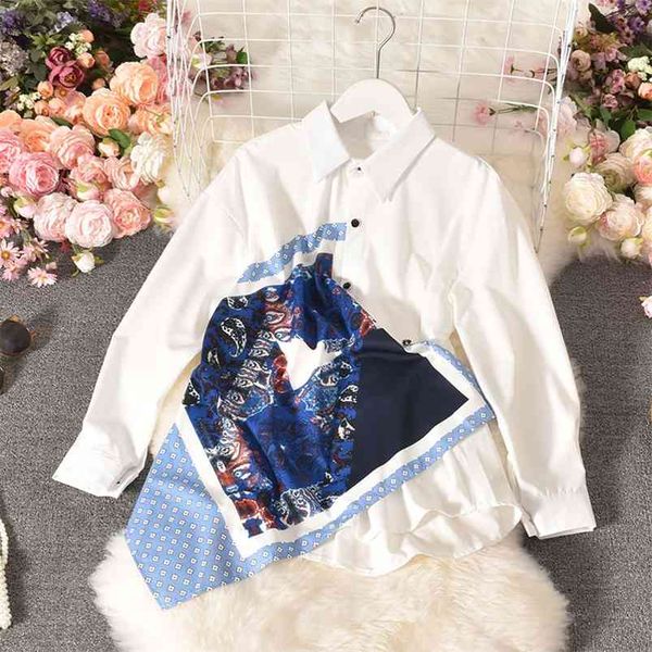 

women's irregular loose mid-length european and american style all-match blouse spring autumn hk137 210507, Black;white