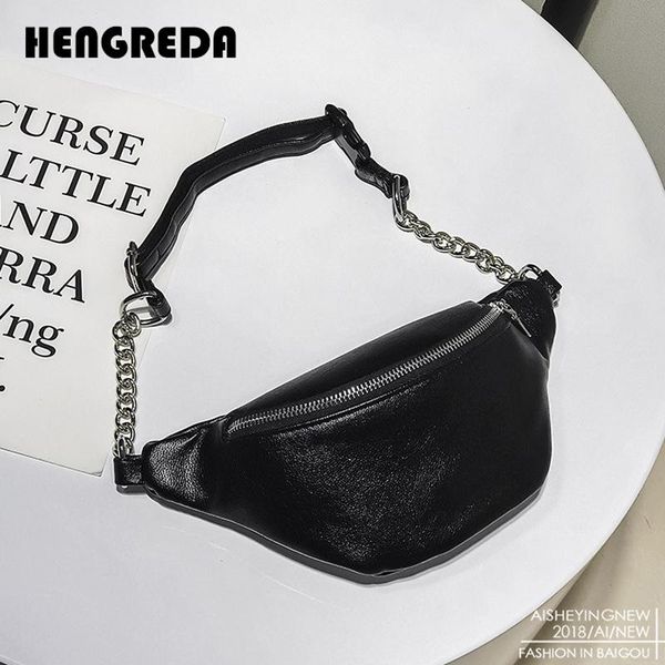 

waist bags women pu bag 2021 fashion fanny pack travel chest hengreda phone purse with metalic chain for men