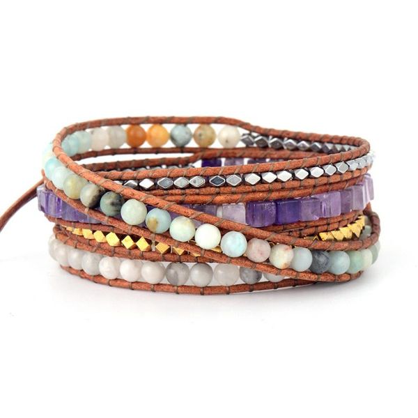 

link, chain handmade genuine leather bohemia natural stone onyx 5x metal beads bracelets wrap bracelet gifts, drop, Black